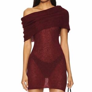 h:ours One Shoulder Burgundy Dress